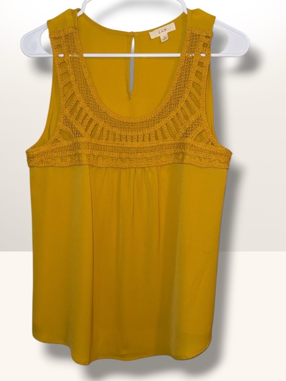 E&M Crochet Yoke Sleeveless Top - Mustard